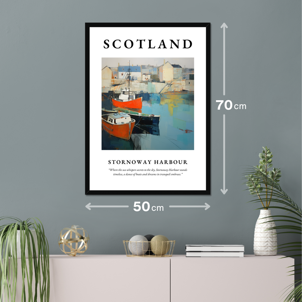 Poster of Stornoway Harbour hanging on a wall