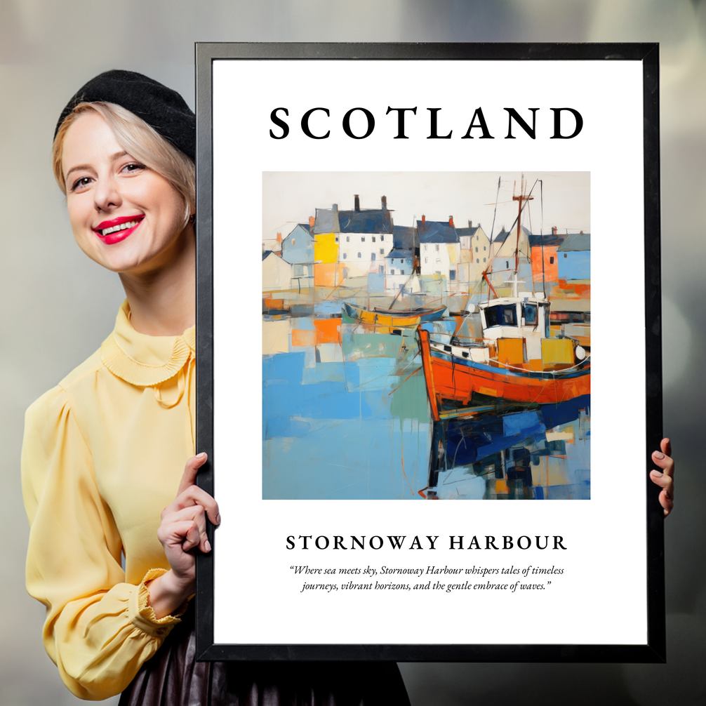 Person holding a poster of Stornoway Harbour