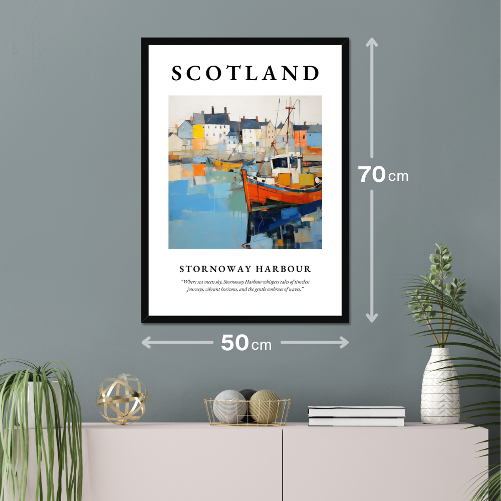 Poster of Stornoway Harbour hanging on a wall