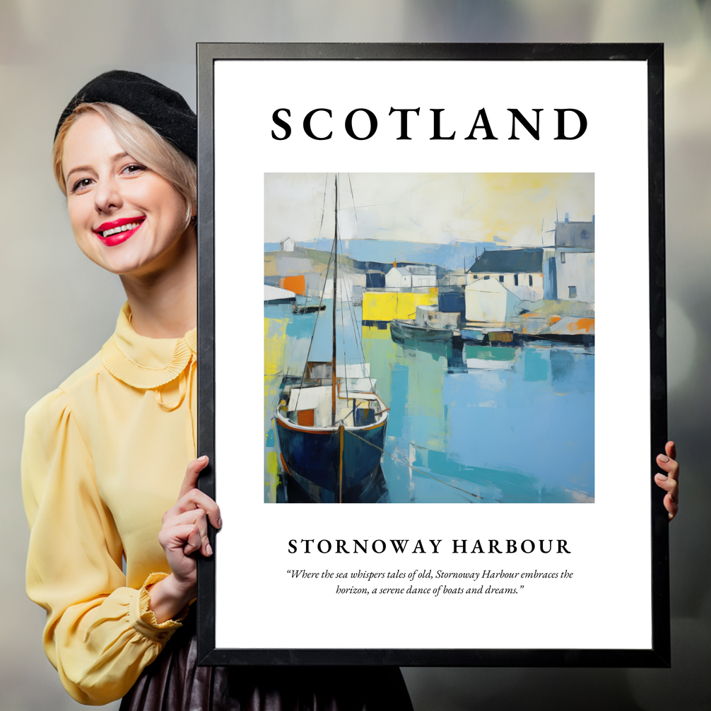 Person holding a poster of Stornoway Harbour