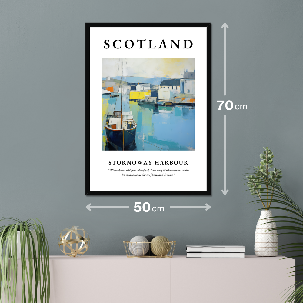 Poster of Stornoway Harbour hanging on a wall