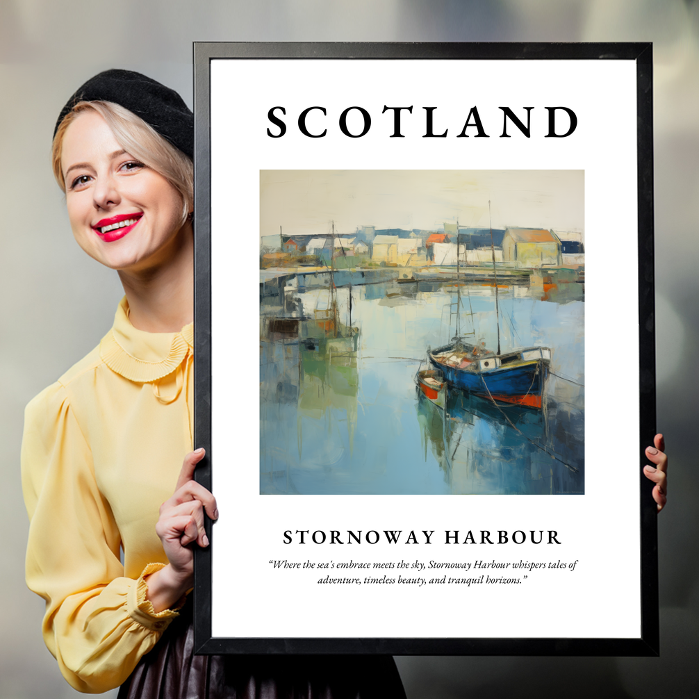 Person holding a poster of Stornoway Harbour