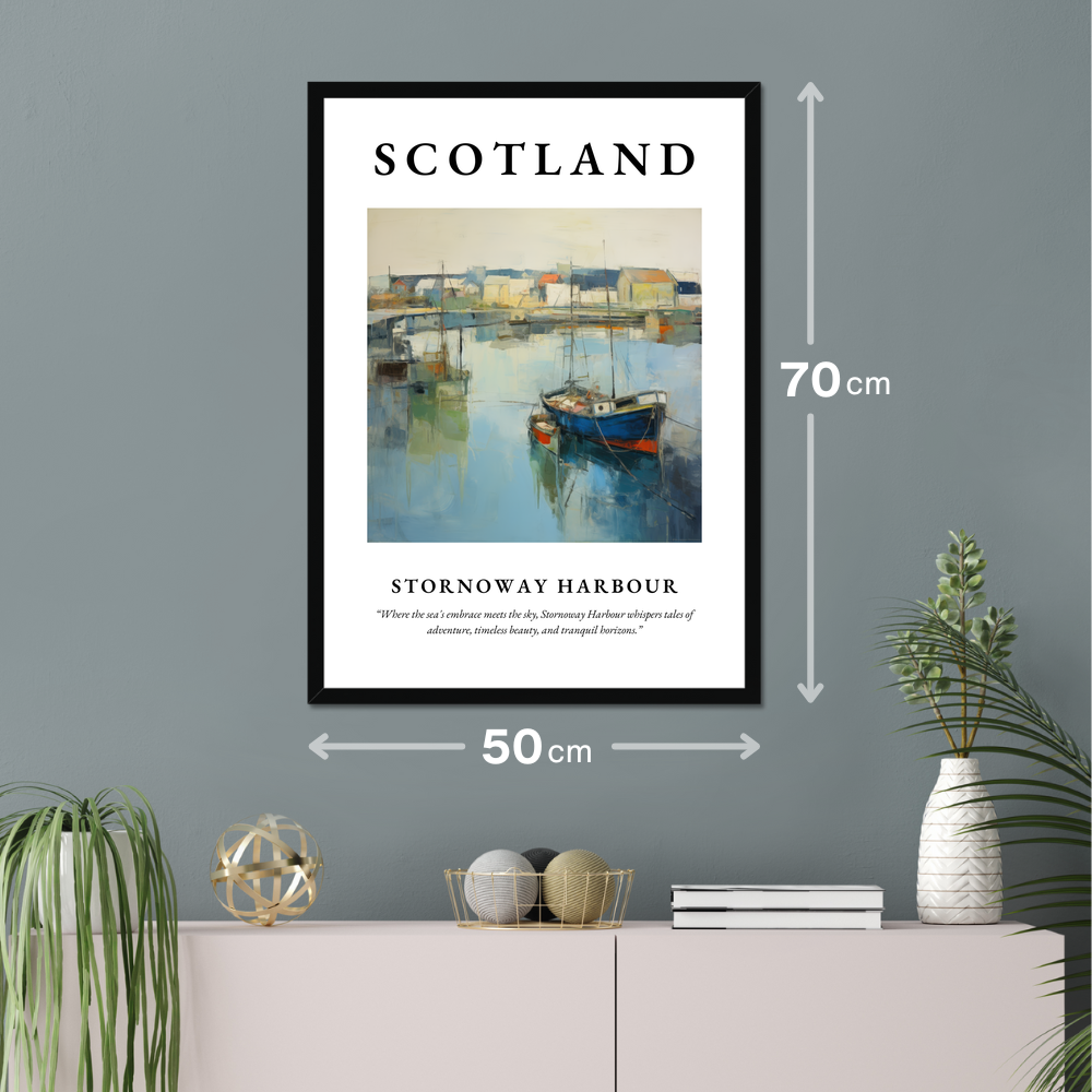 Poster of Stornoway Harbour hanging on a wall