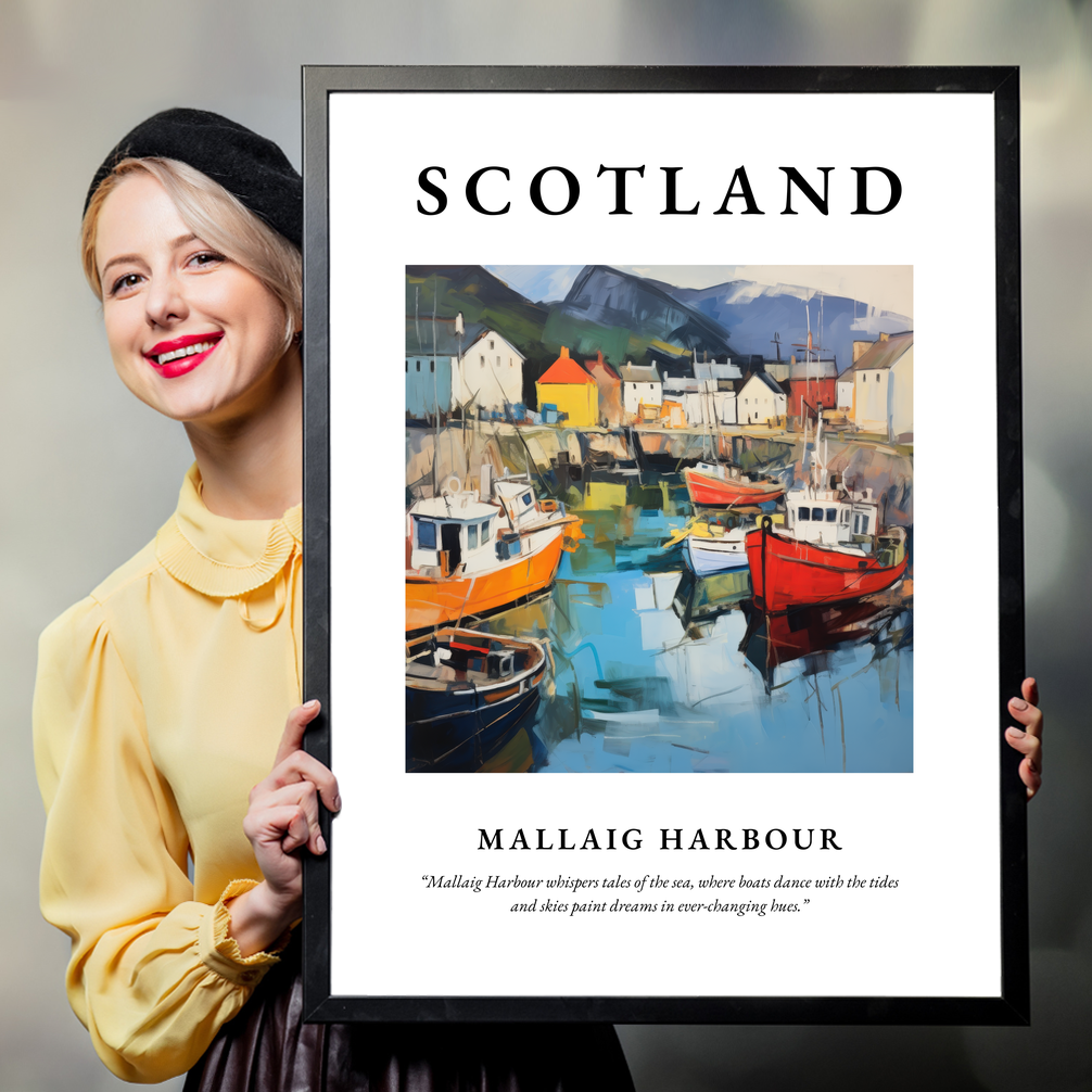 Person holding a poster of Mallaig Harbour