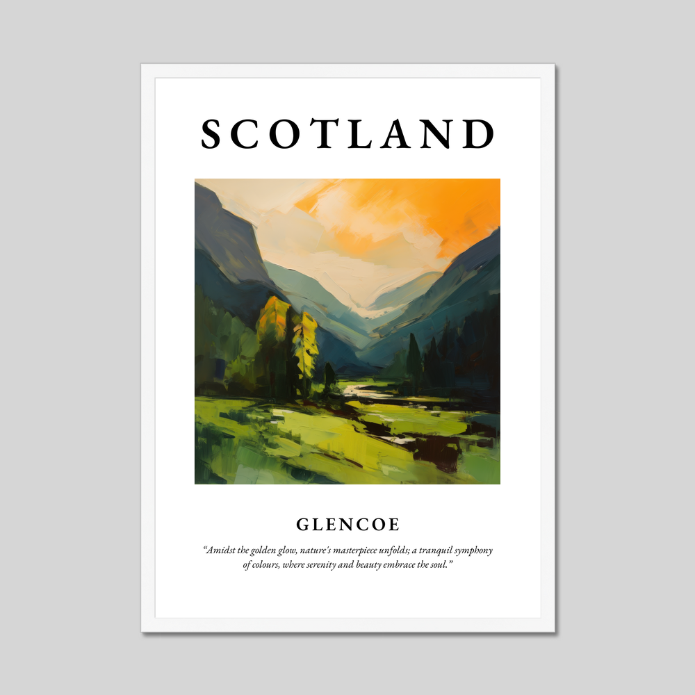 Poster in a white frame with the word Scotland