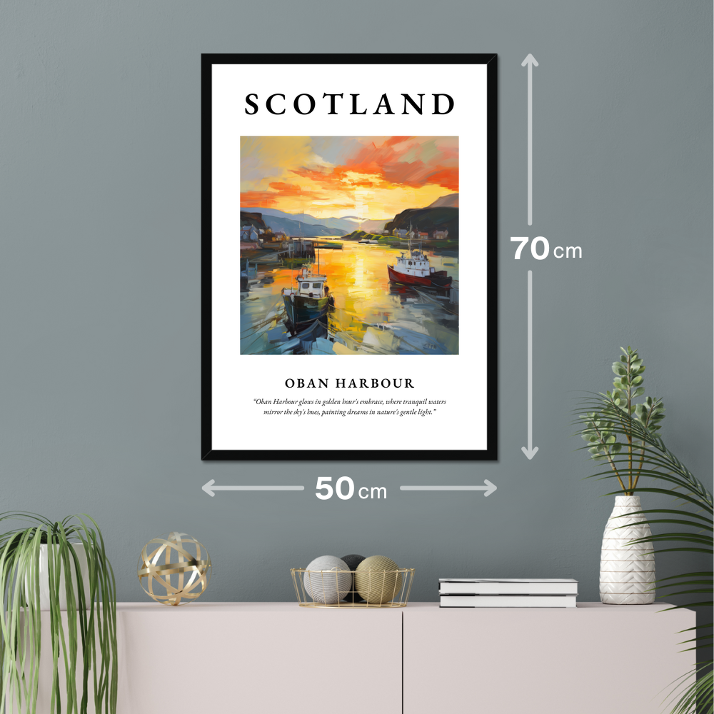 Poster of Oban Harbour hanging on a wall