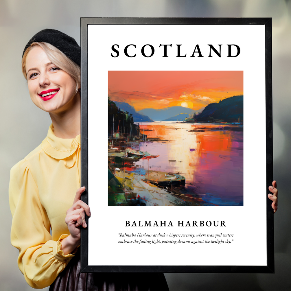 Person holding a poster of Balmaha Harbour