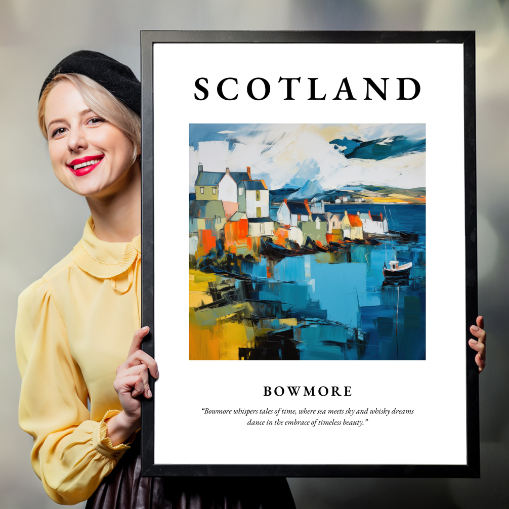 Person holding a poster of Bowmore