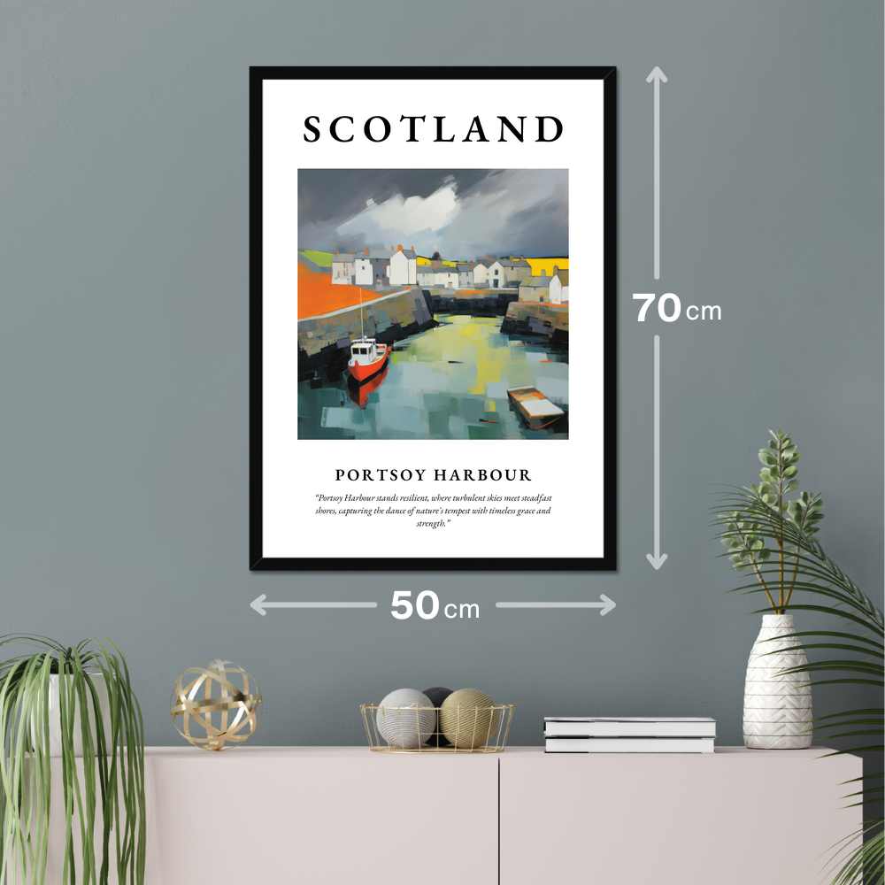 Poster of Portsoy Harbour hanging on a wall