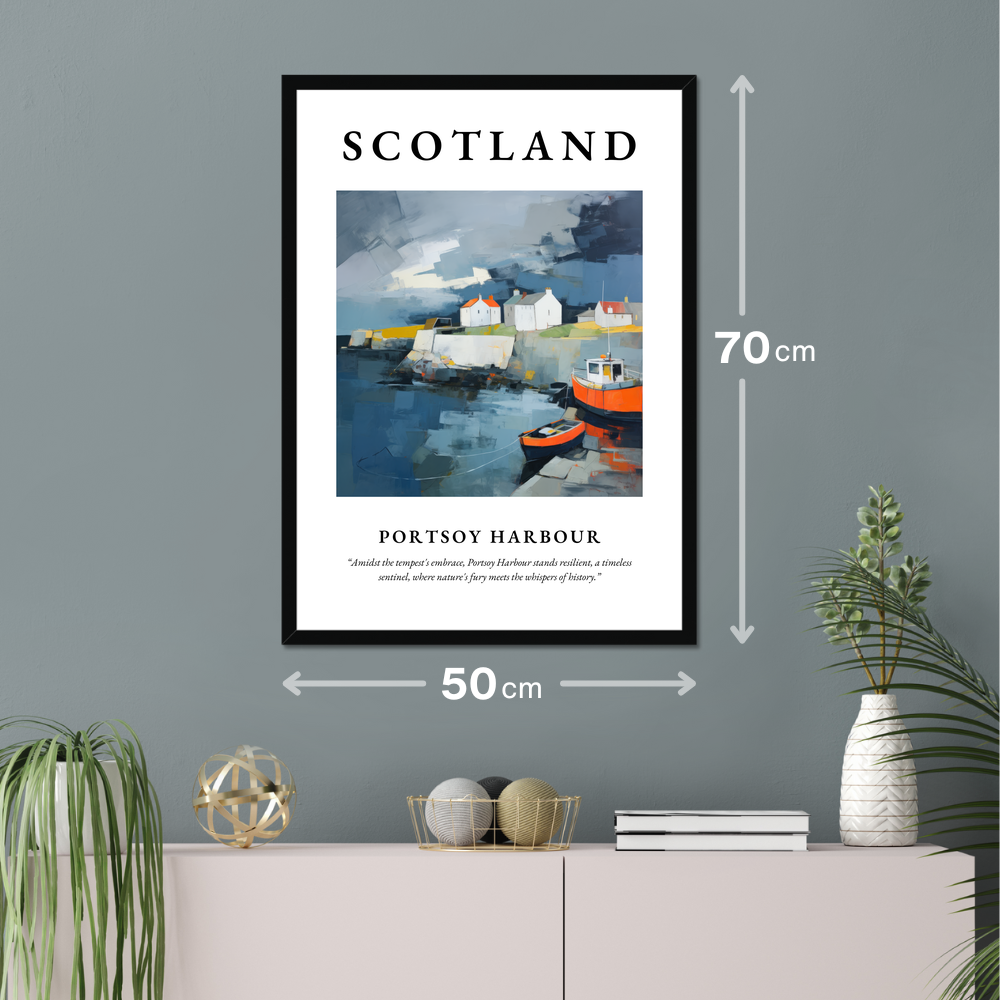 Poster of Portsoy Harbour hanging on a wall