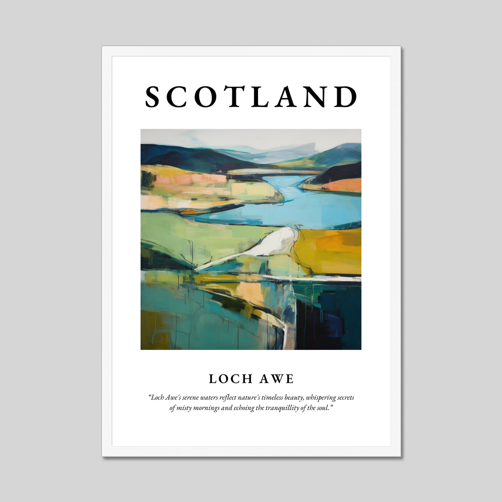 Poster in a white frame with the word Scotland