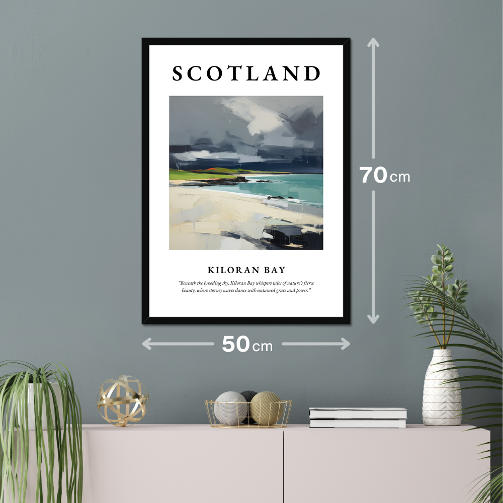 Poster of Kiloran Bay hanging on a wall