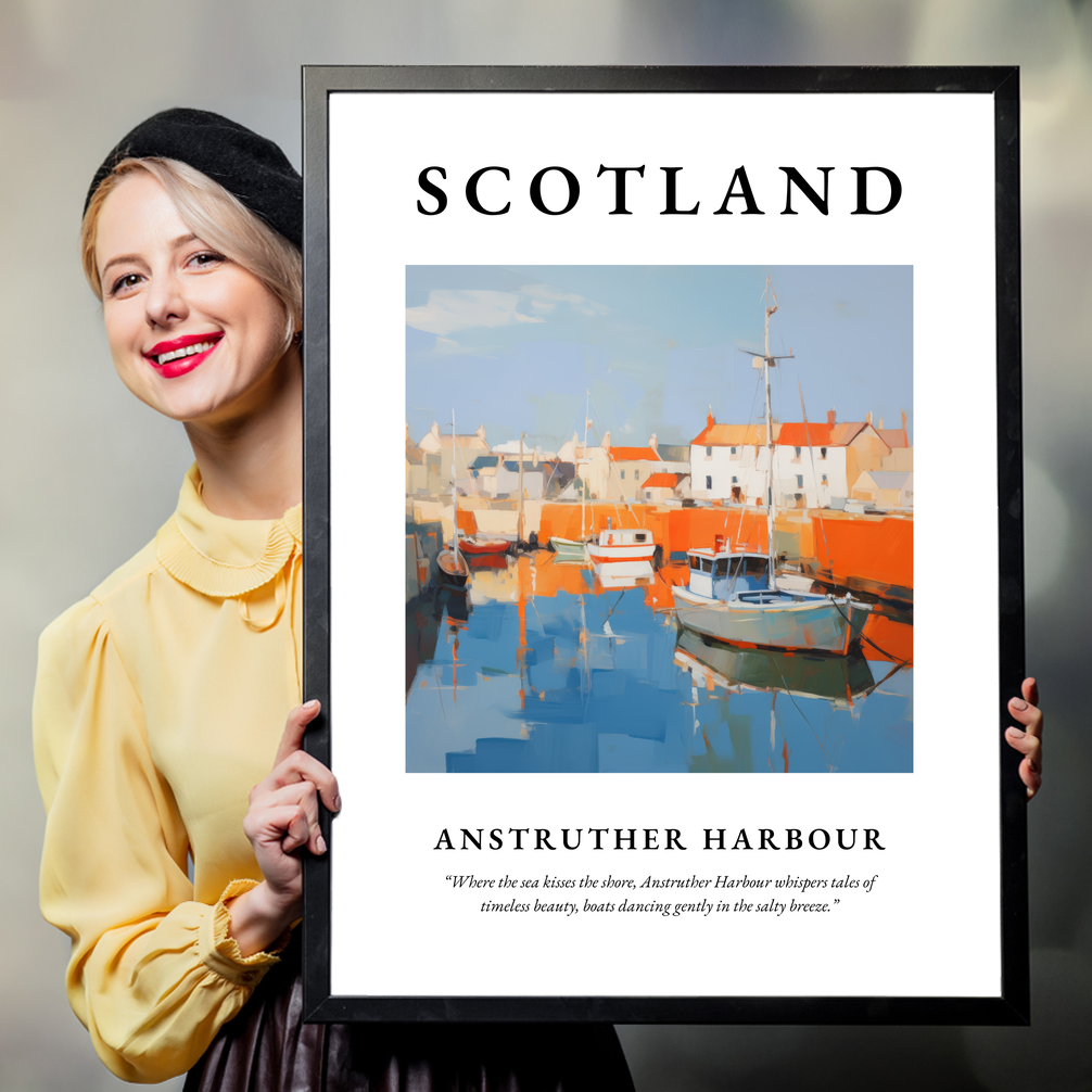 Person holding a poster of Anstruther Harbour