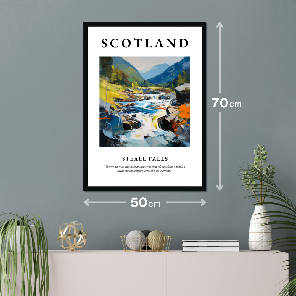 Poster of Steall Falls hanging on a wall