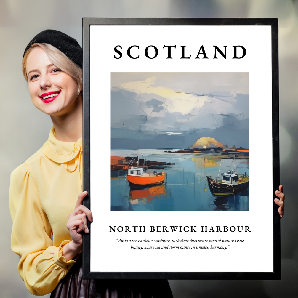 Person holding a poster of North Berwick Harbour