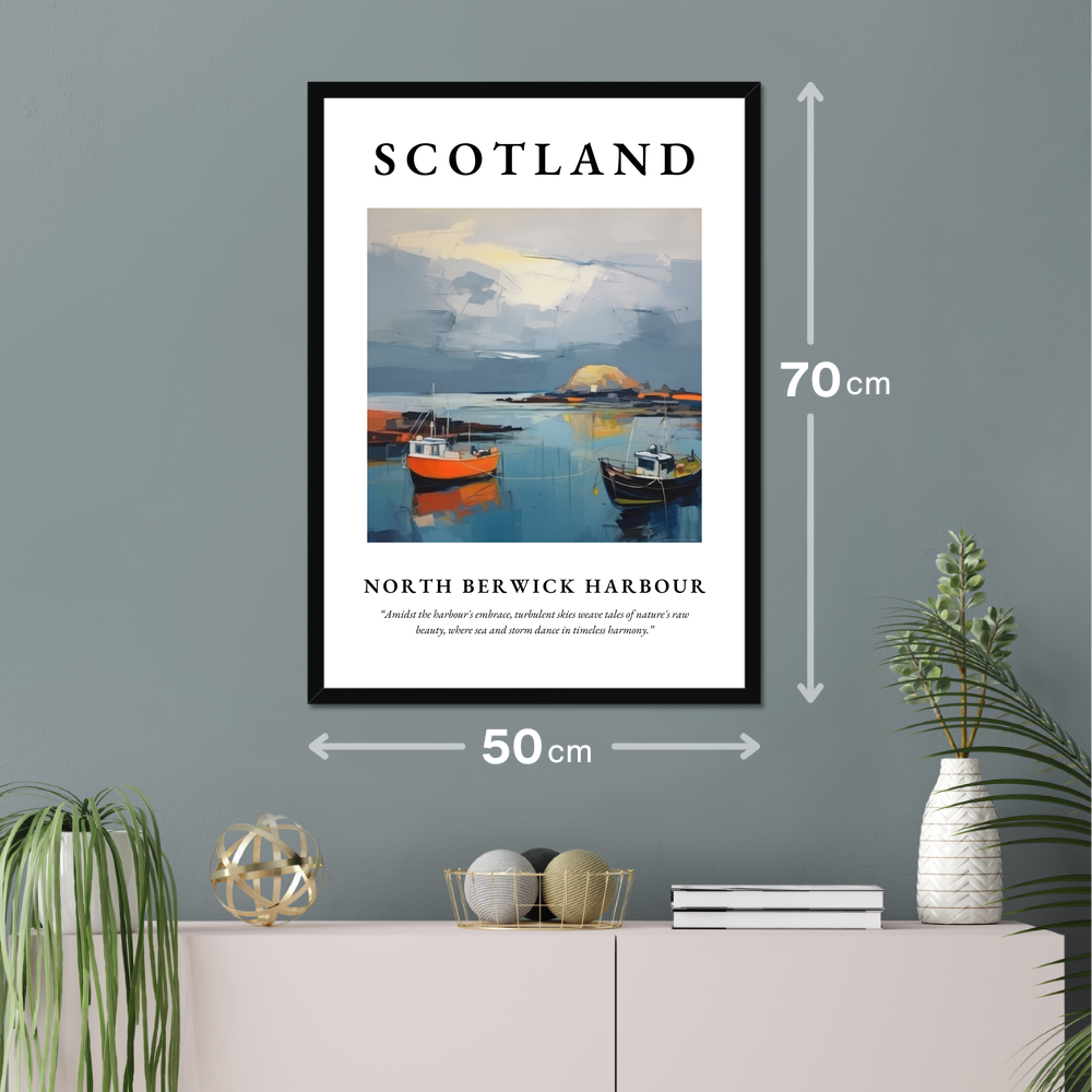 Poster of North Berwick Harbour hanging on a wall