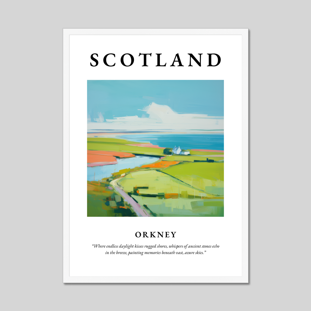 Poster in a white frame with the word Scotland