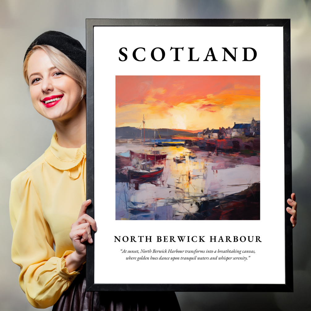 Person holding a poster of North Berwick Harbour