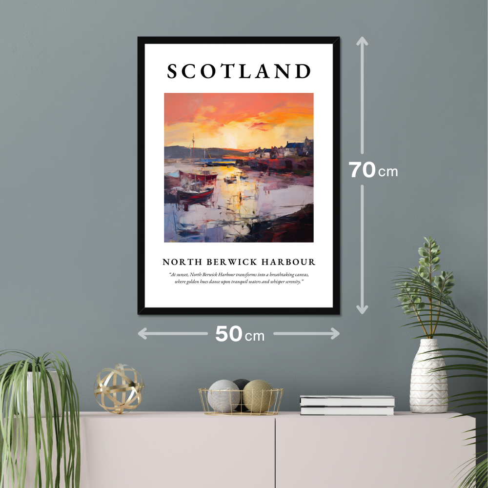 Poster of North Berwick Harbour hanging on a wall