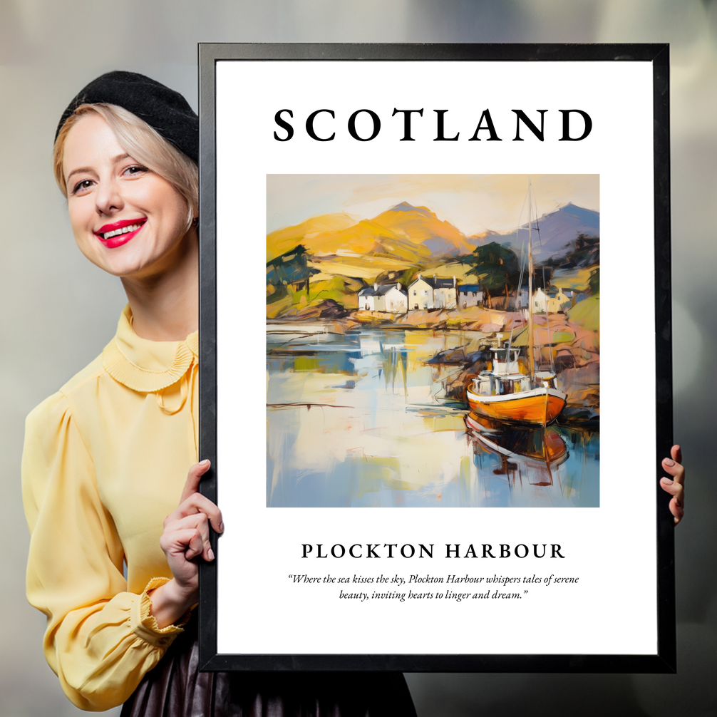 Person holding a poster of Plockton Harbour