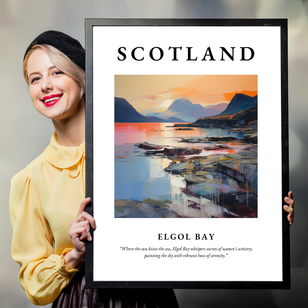 Person holding a poster of Elgol Bay