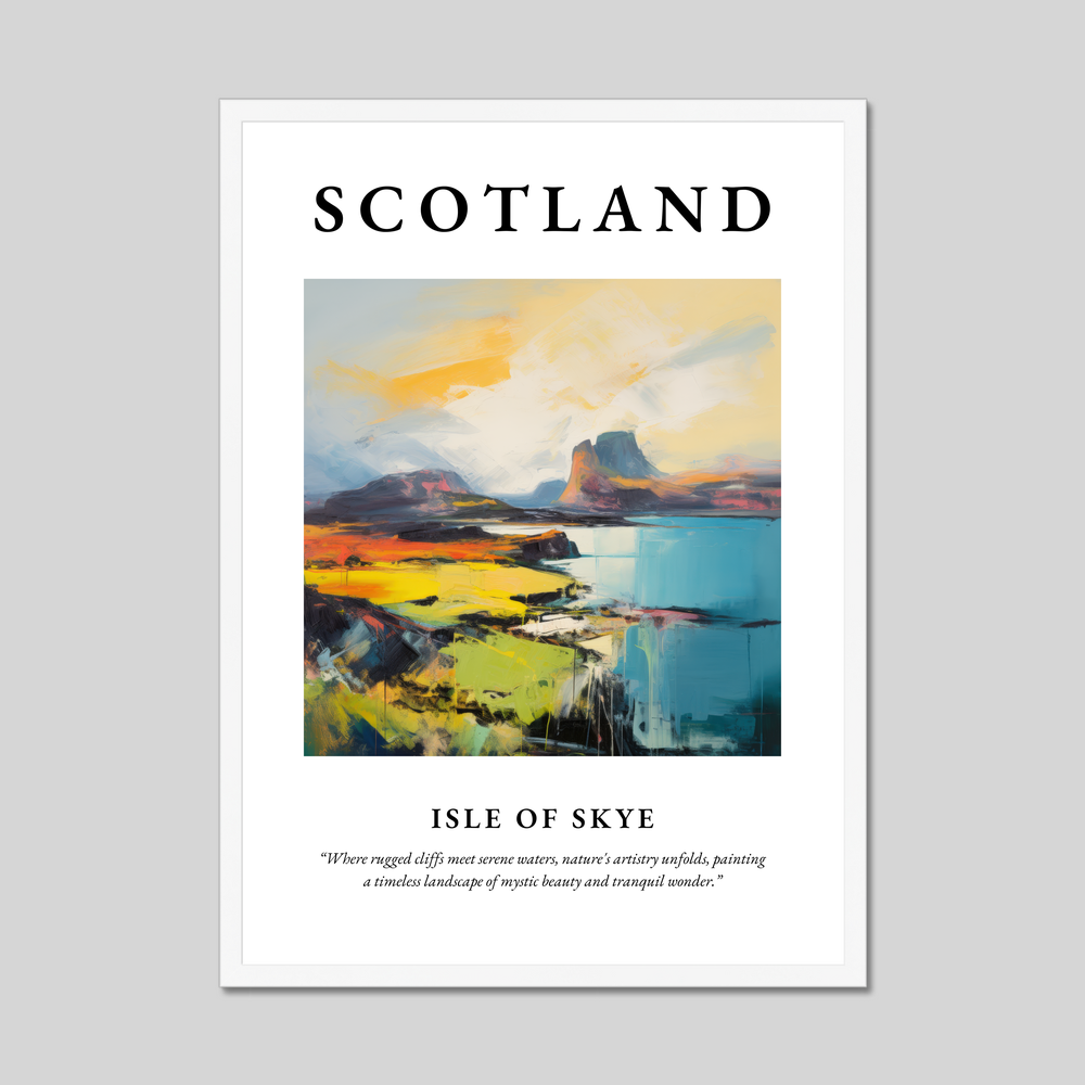 Poster in a white frame with the word Scotland