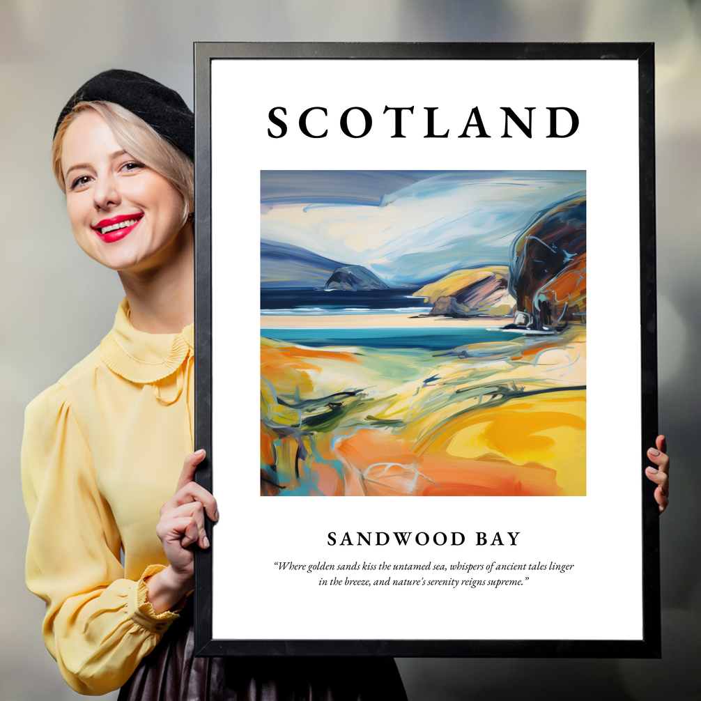 Person holding a poster of Sandwood Bay