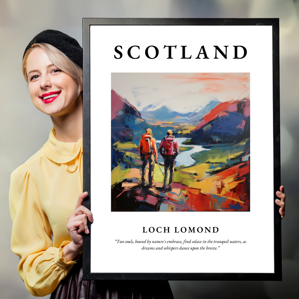 Person holding a poster of Loch Lomond