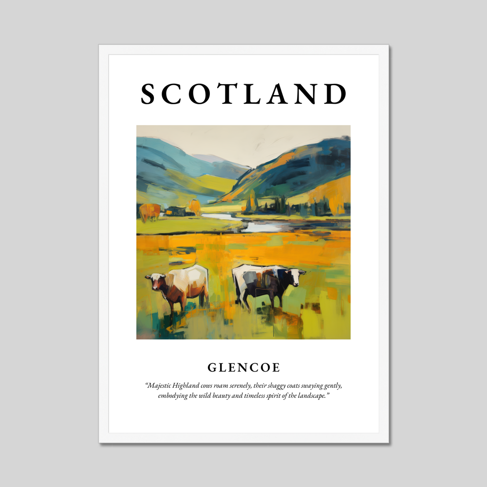 Poster in a white frame with the word Scotland