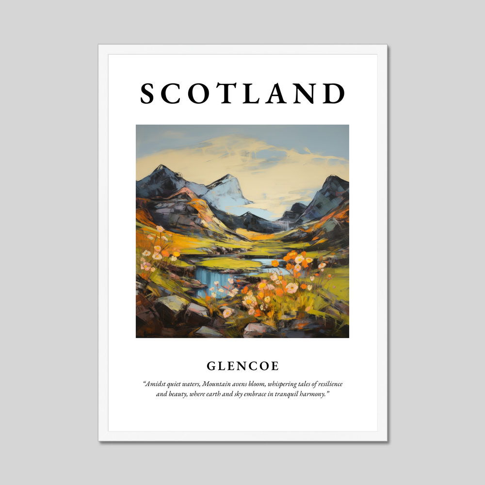 Poster in a white frame with the word Scotland