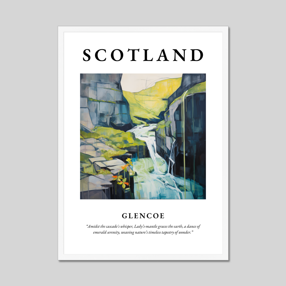 Poster in a white frame with the word Scotland