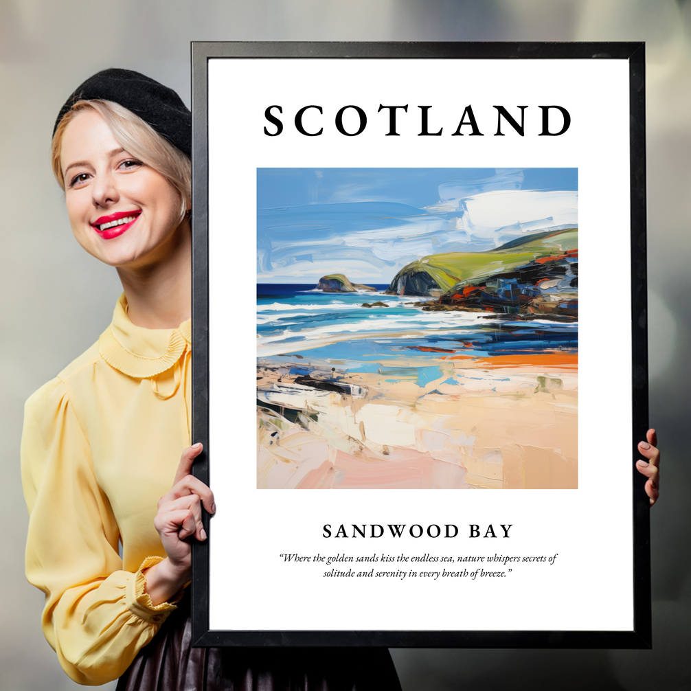 Person holding a poster of Sandwood Bay