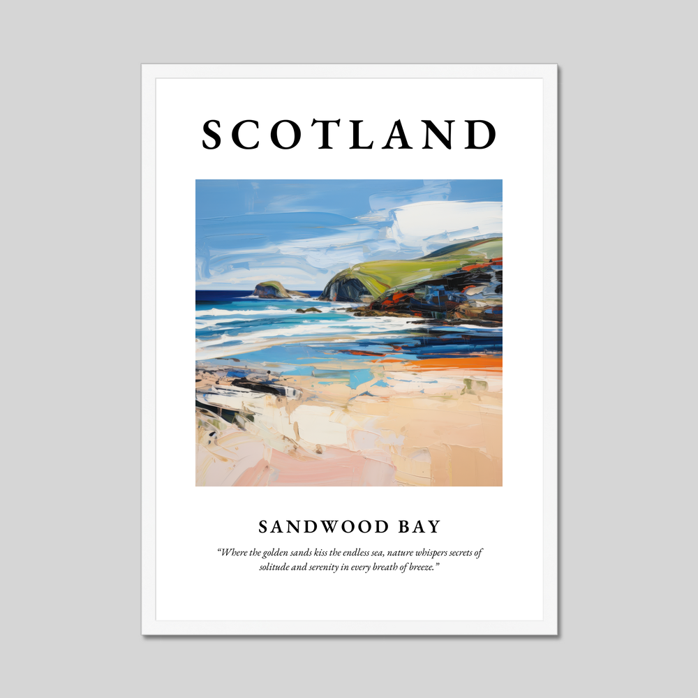 Poster in a white frame with the word Scotland