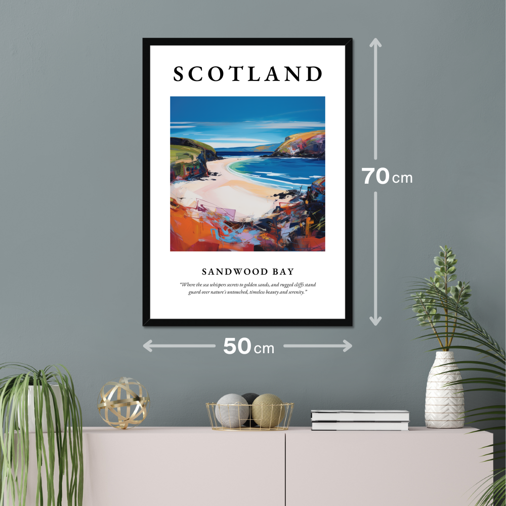 Poster of Sandwood Bay hanging on a wall