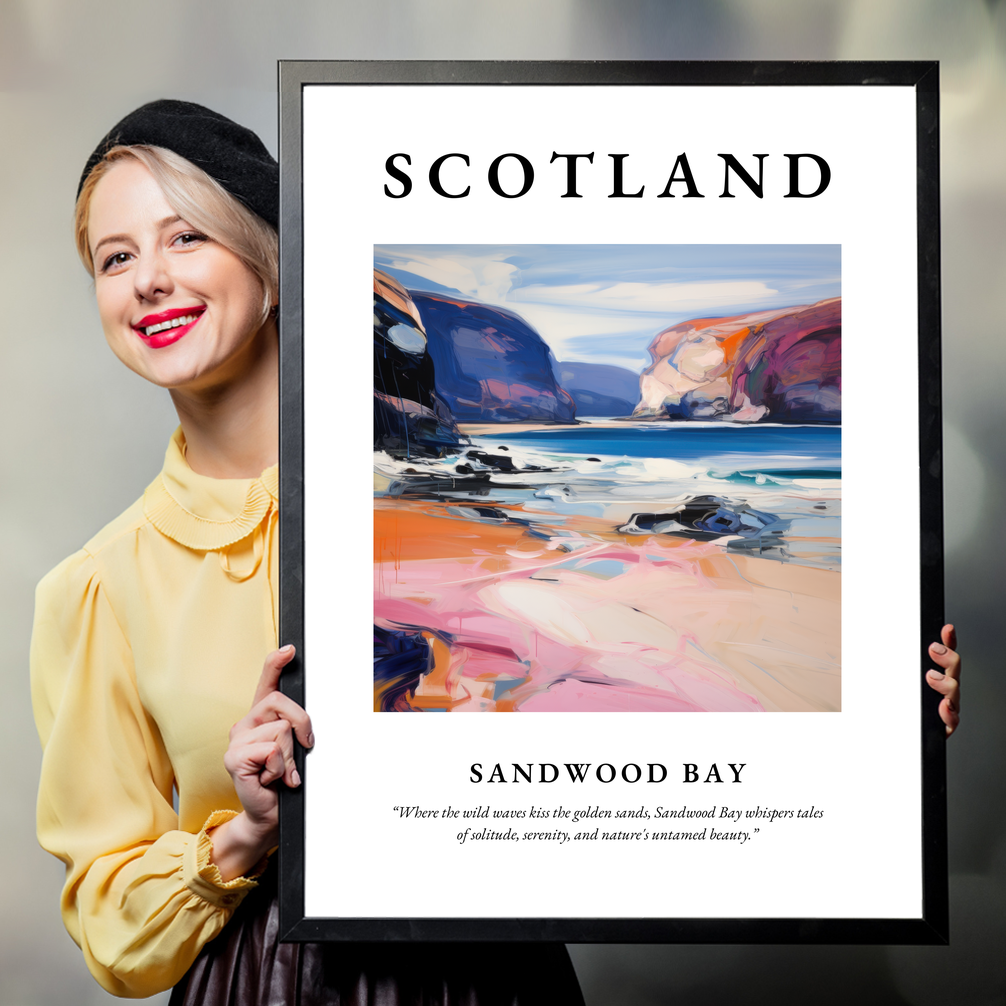 Person holding a poster of Sandwood Bay