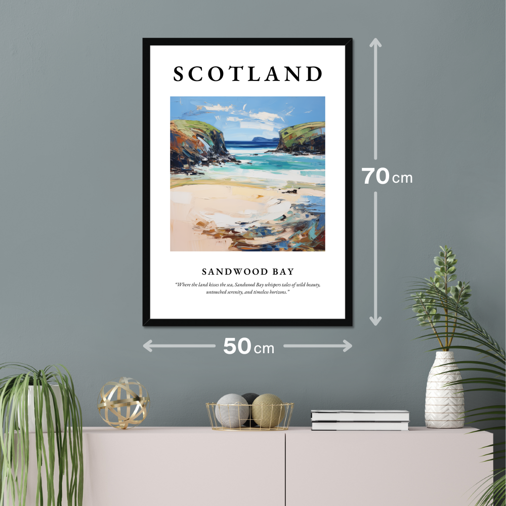 Poster of Sandwood Bay hanging on a wall