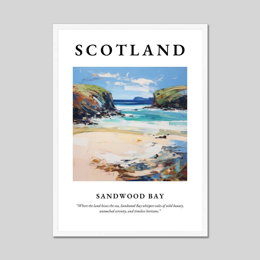 Poster in a white frame with the word Scotland