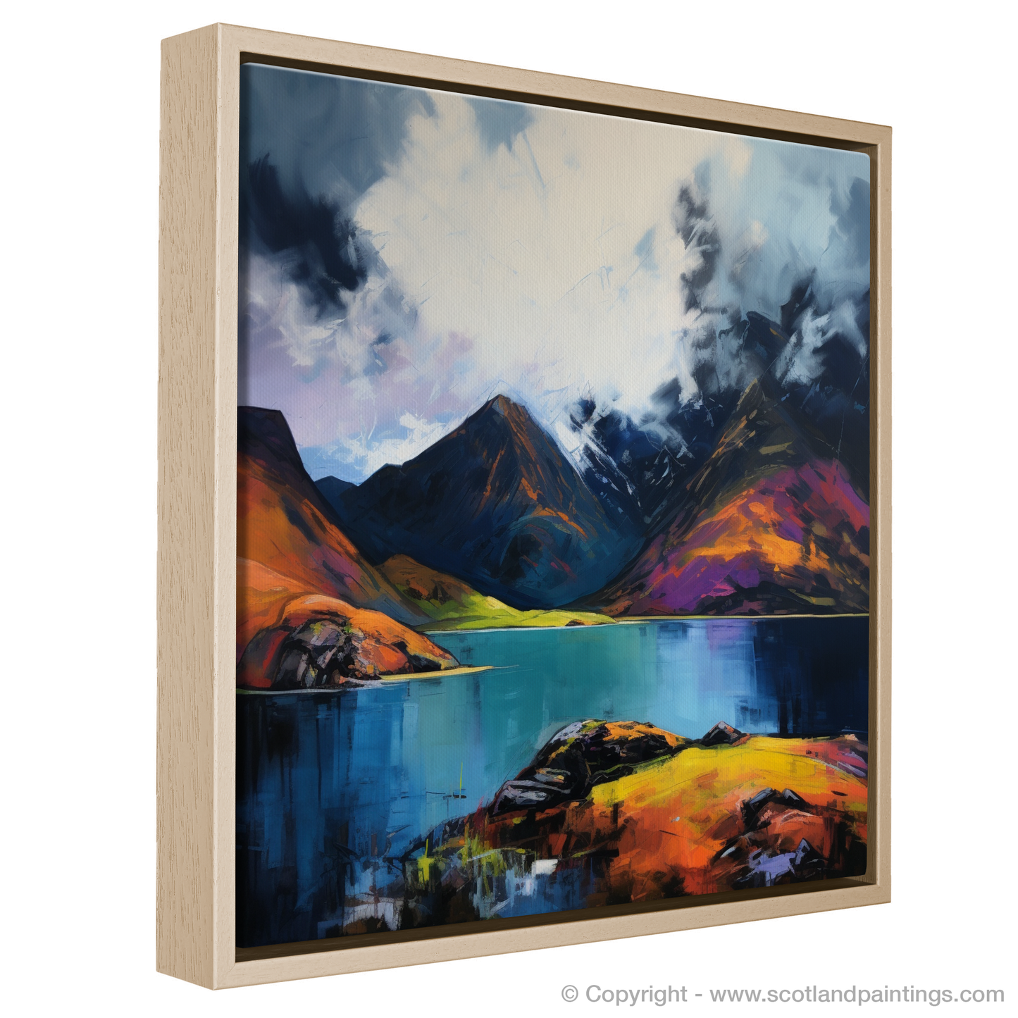 Painting and Art Print of Loch Coruisk with a stormy sky entitled "Stormy Embrace of Loch Coruisk".