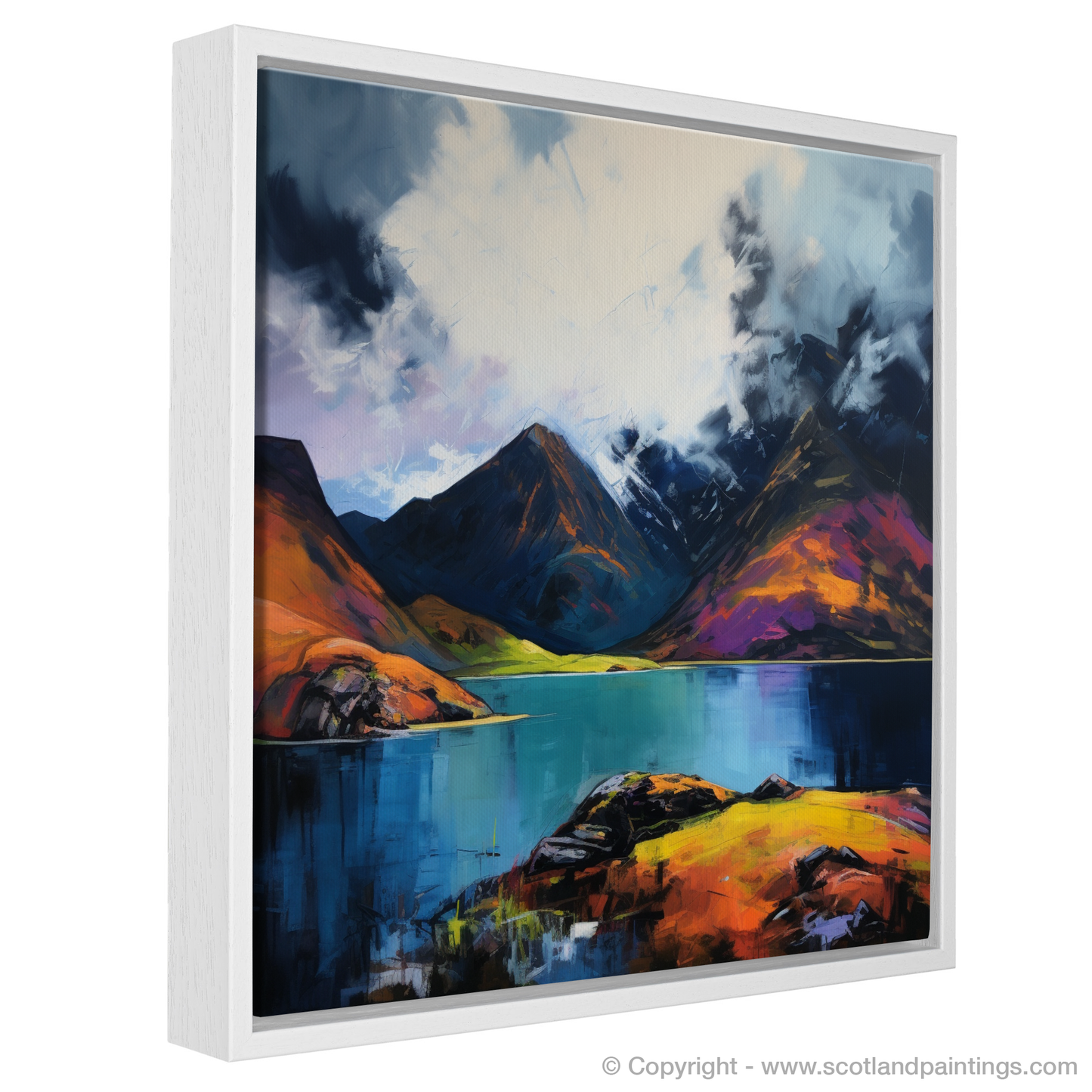 Painting and Art Print of Loch Coruisk with a stormy sky entitled "Stormy Embrace of Loch Coruisk".