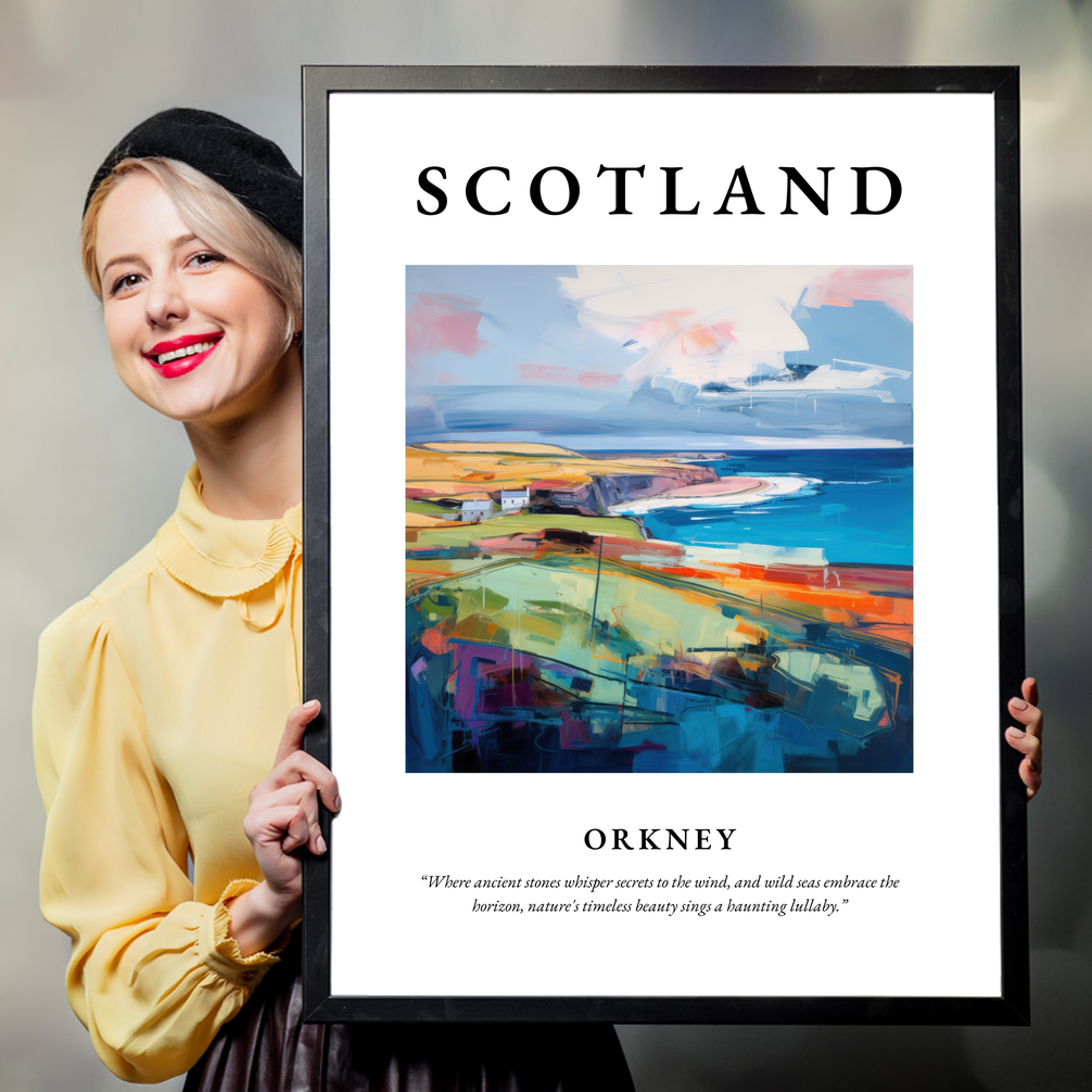 Person holding a poster of Orkney