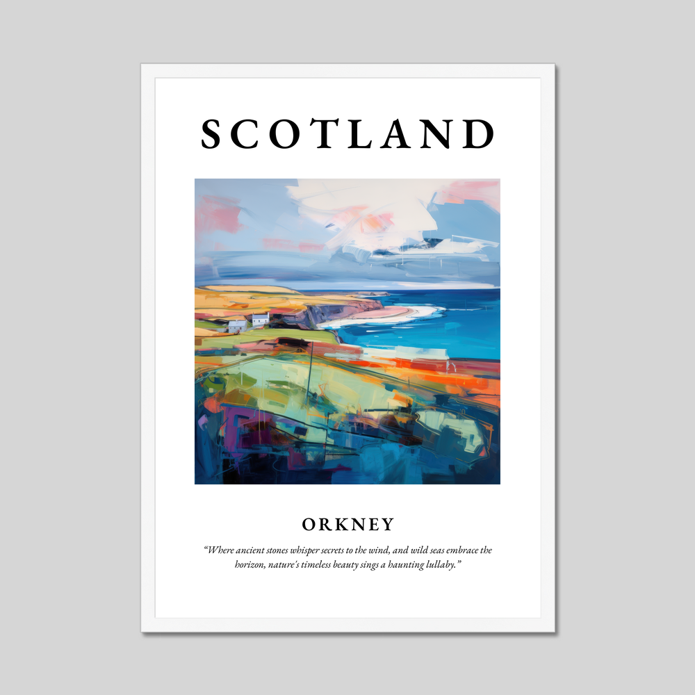 Poster in a white frame with the word Scotland