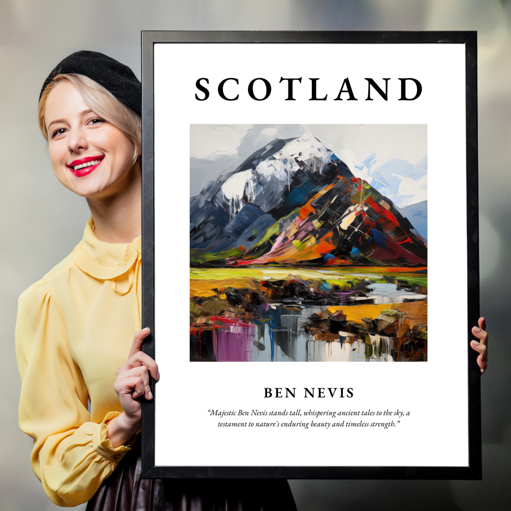 Person holding a poster of Ben Nevis