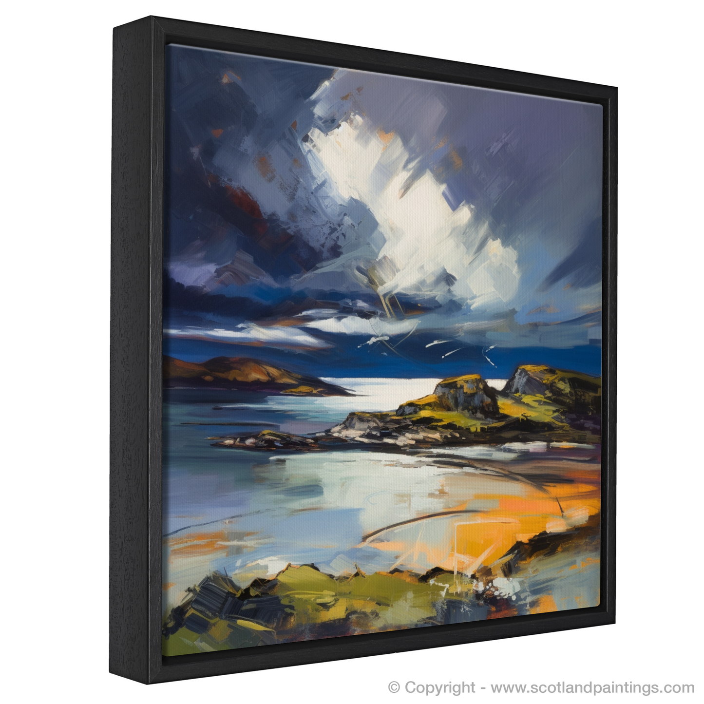 Painting and Art Print of Lochinver Bay with a stormy sky entitled "Tempestuous Skies over Lochinver Bay".