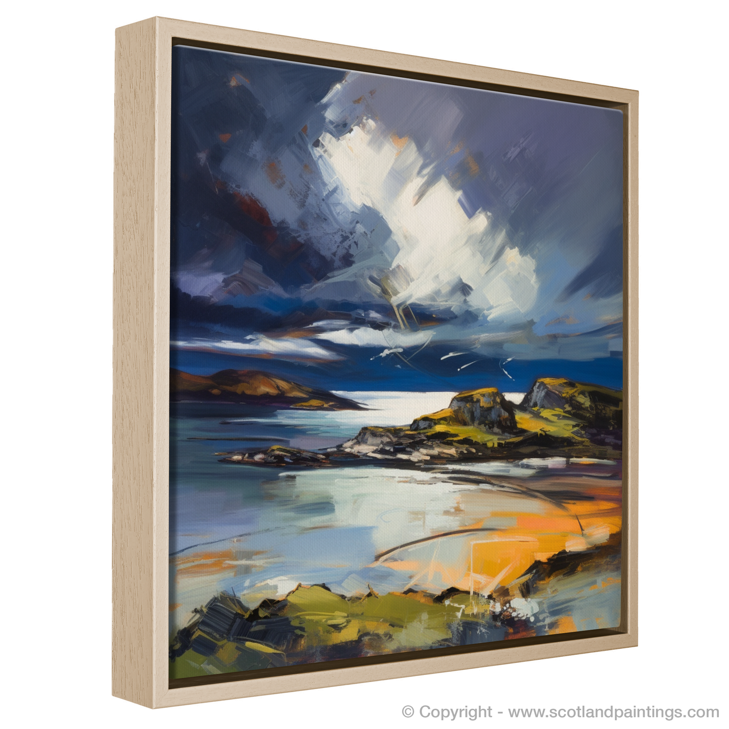 Painting and Art Print of Lochinver Bay with a stormy sky entitled "Tempestuous Skies over Lochinver Bay".
