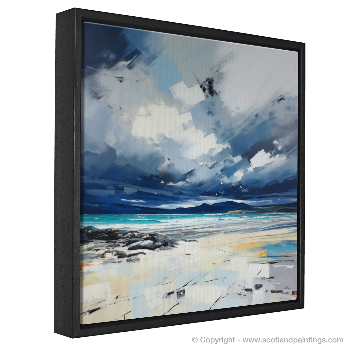 Painting and Art Print of Luskentyre Beach with a stormy sky. Storm over Luskentyre: An Expressionist Tribute to Scotland's Coastal Drama.