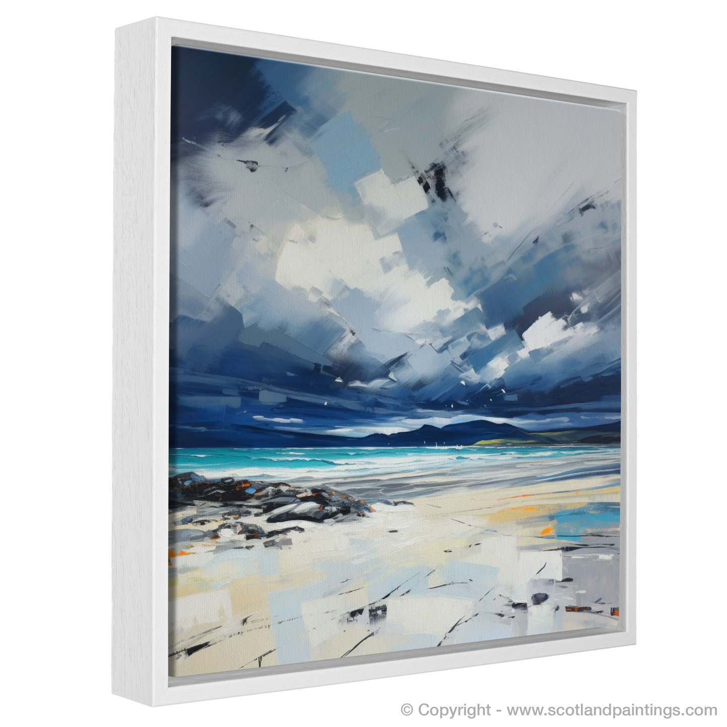 Painting and Art Print of Luskentyre Beach with a stormy sky. Storm over Luskentyre: An Expressionist Tribute to Scotland's Coastal Drama.