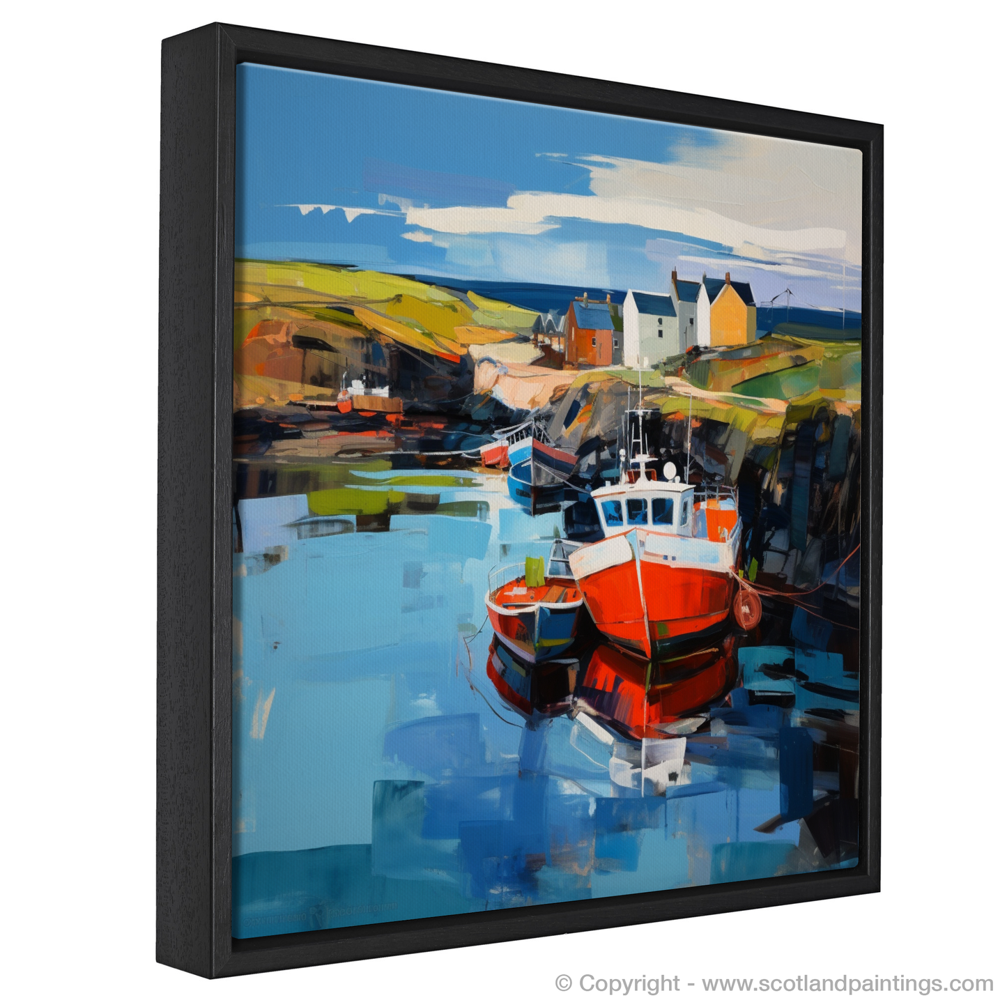 Painting and Art Print of Lybster Harbour, Caithness. Lybster Harbour Essence: A Vivid Expression of Scottish Maritime Beauty.