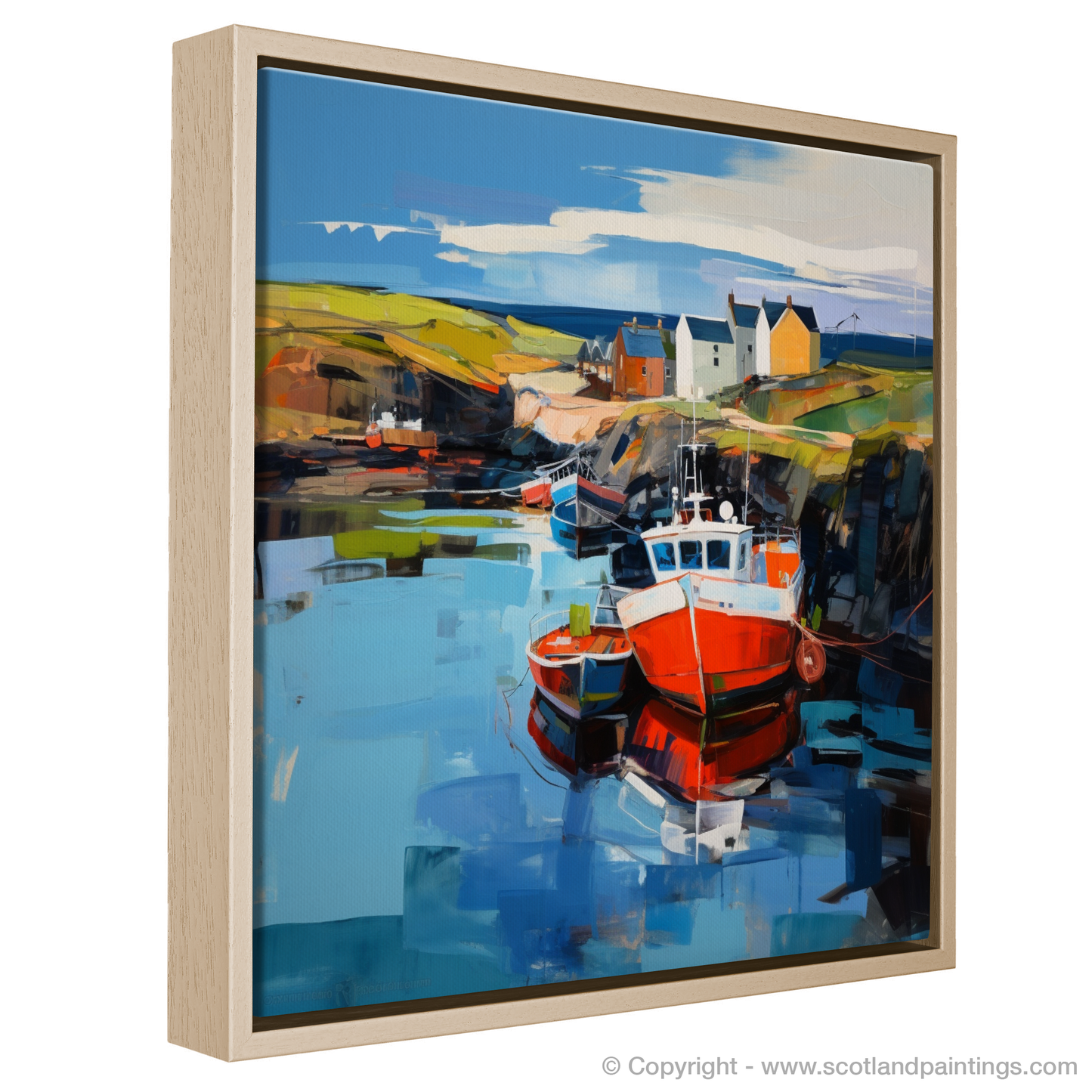 Painting and Art Print of Lybster Harbour, Caithness. Lybster Harbour Essence: A Vivid Expression of Scottish Maritime Beauty.