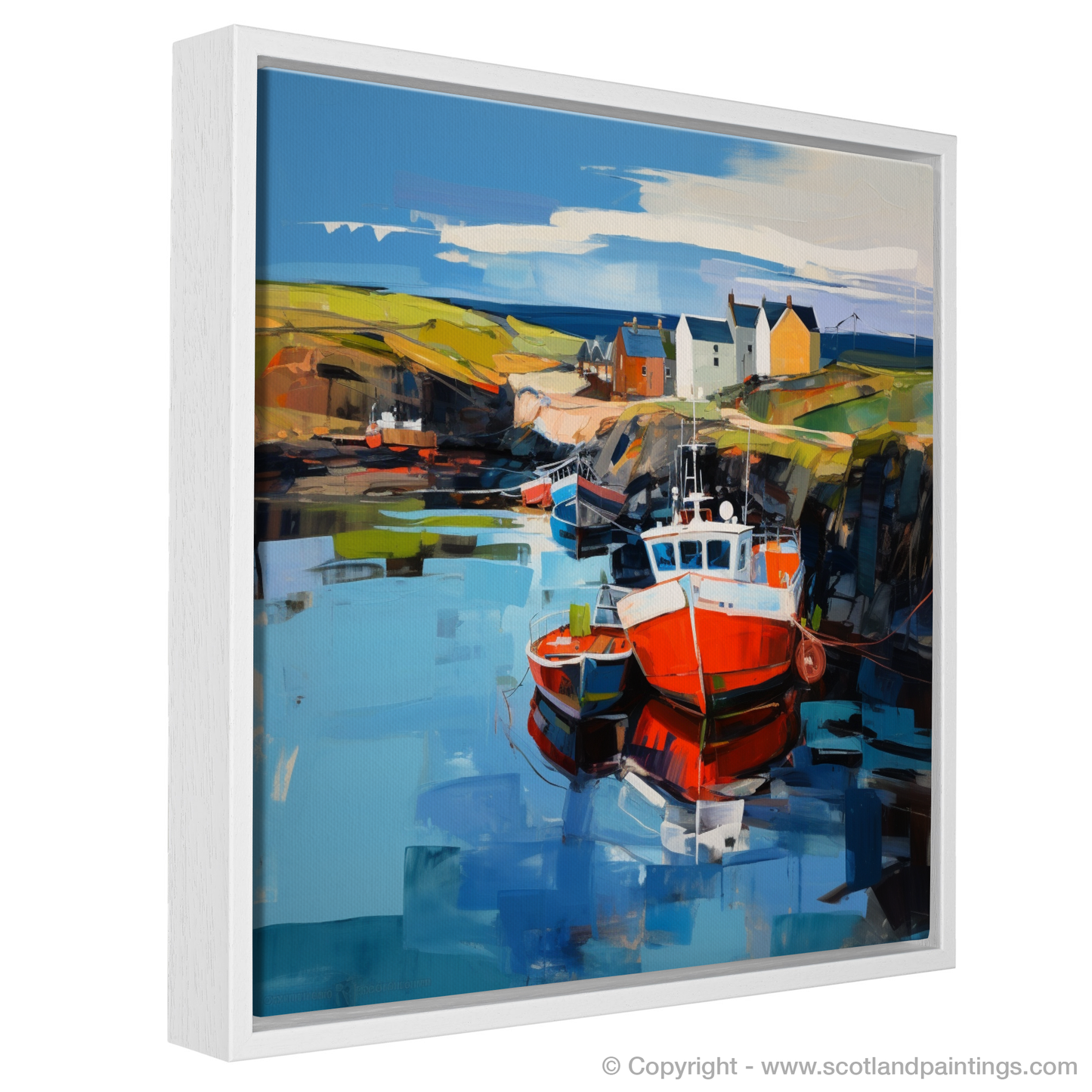 Painting and Art Print of Lybster Harbour, Caithness. Lybster Harbour Essence: A Vivid Expression of Scottish Maritime Beauty.