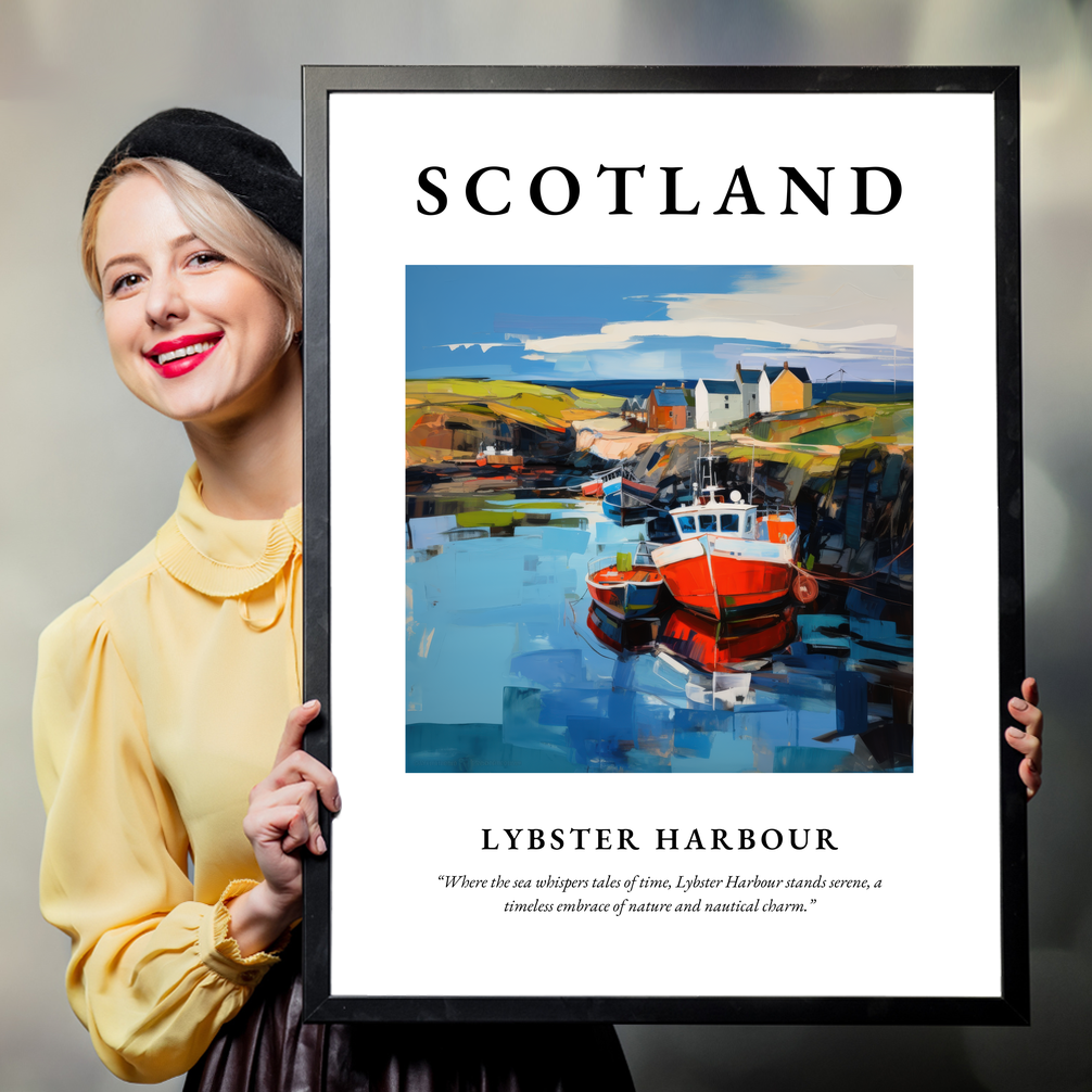 Person holding a poster of Lybster Harbour